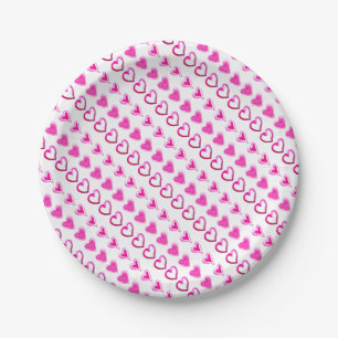 Pink Hearts Love Romantic Cute Sweet Heart Pattern Paper Plate