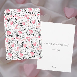 Pink Hearts Love Script Pattern Happy Valentine's Holiday Card