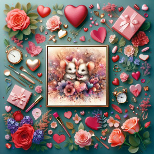 Pink Hearts Mice Christian Couples Valentine  Holiday Card