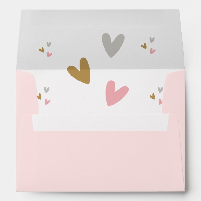 Pink Hearts Modern Simple Baby Shower Envelope (Back (Bottom))