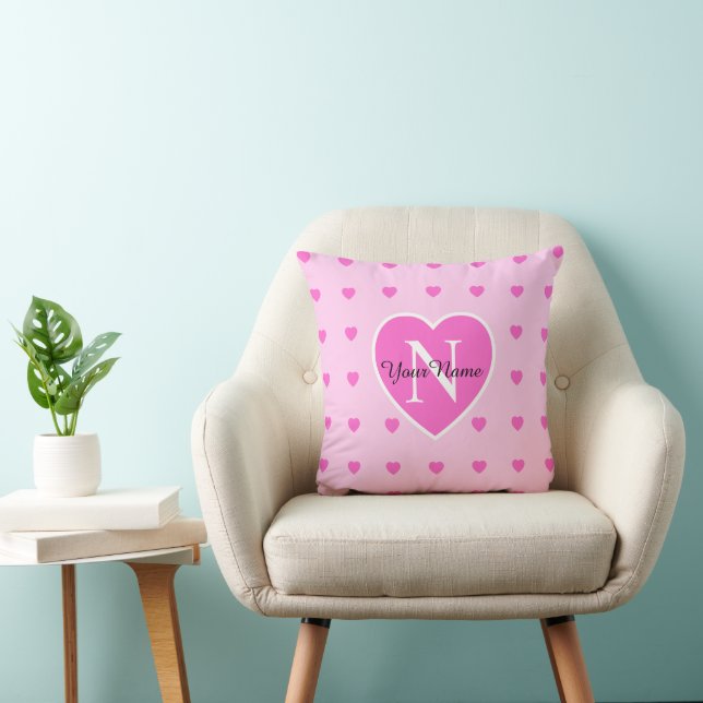 Pink Hearts Monogrammed Heart Pattern Cushion (Chair)