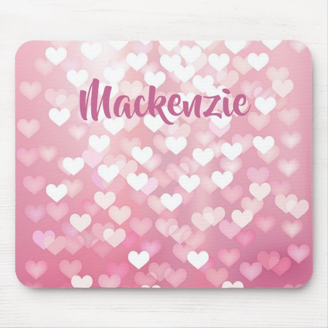Pink Hearts Ombré Girly Name For Her Mouse Pad (Front)