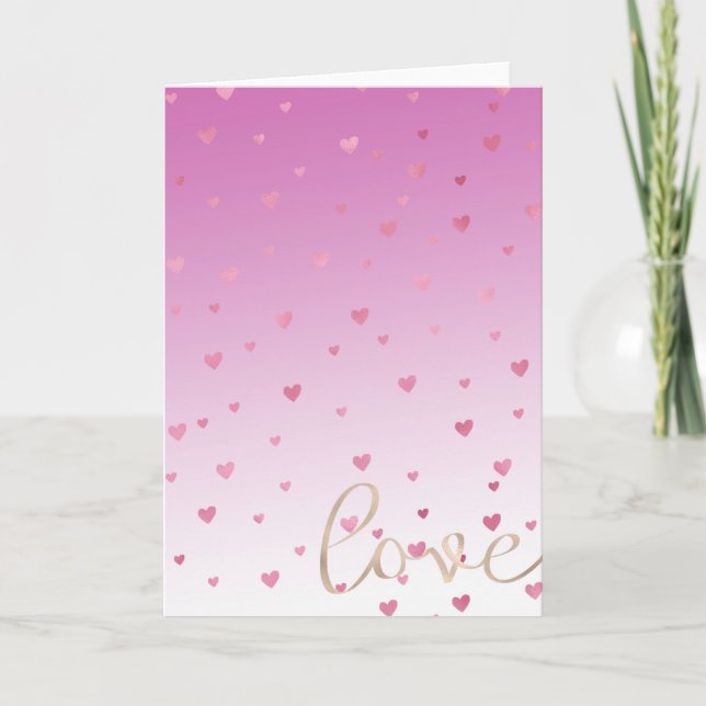 Pink Hearts Ombre Gold Love Card (Front)