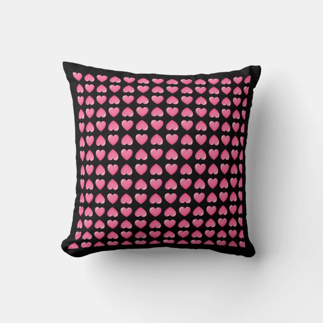 Pink Hearts on Black  Cushion (Front)