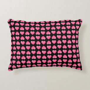 Pink Hearts on Black Decorative Cushion