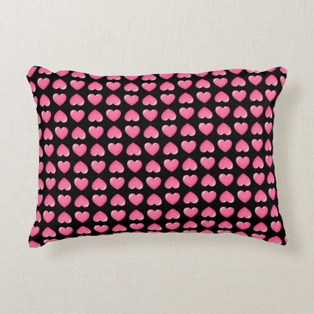 Pink Hearts on Black  Decorative Cushion (Front)