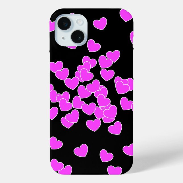Pink Hearts on Black iPhone Cover (Back)