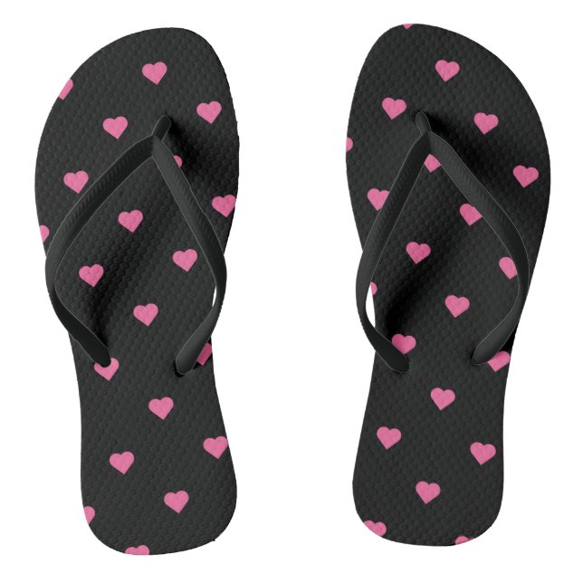 Pink Hearts on Black Jandals (Footbed)