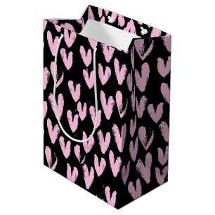 Pink Hearts On Black Medium Gift Bag