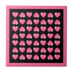 Pink Hearts on Black Tile