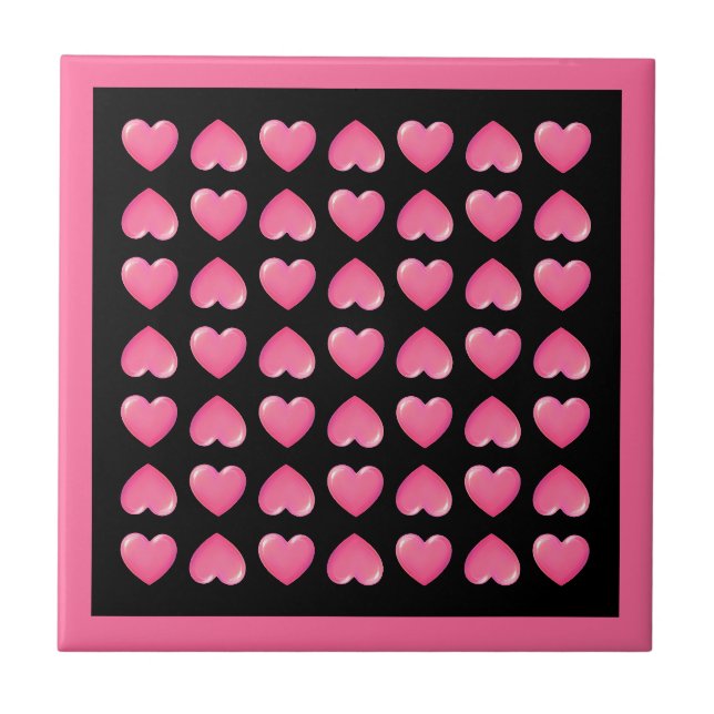 Pink Hearts on Black  Tile (Front)