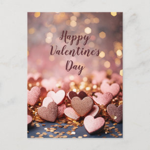 Pink hearts on golden glitter ground Valentine's Postcard