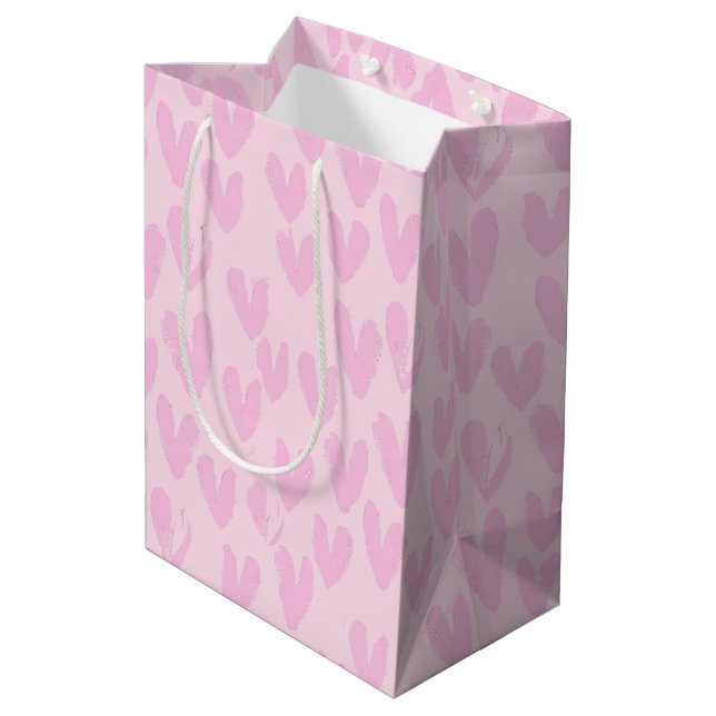 Pink Hearts On Pink Medium Gift Bag (Back Angled)