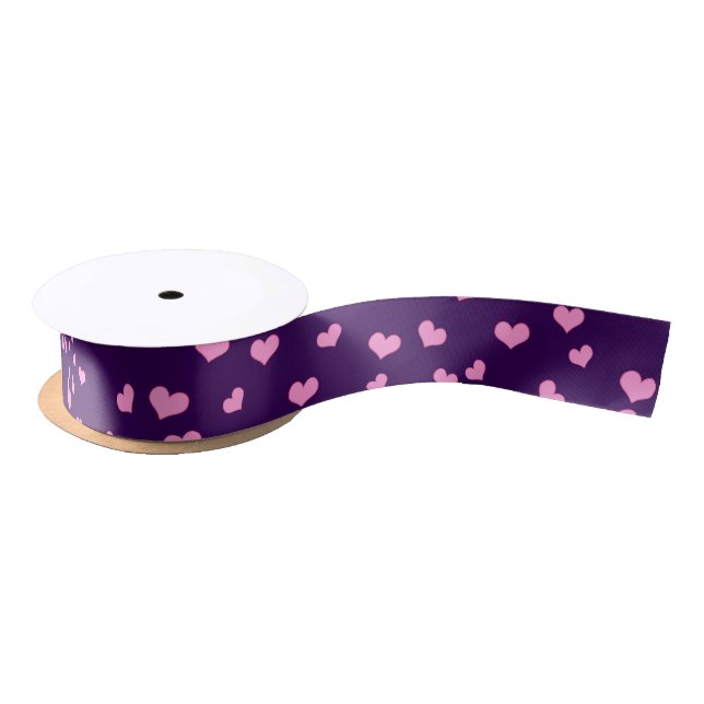 Pink Hearts on Purple Valentine's Day Satin Ribbon (Spool)