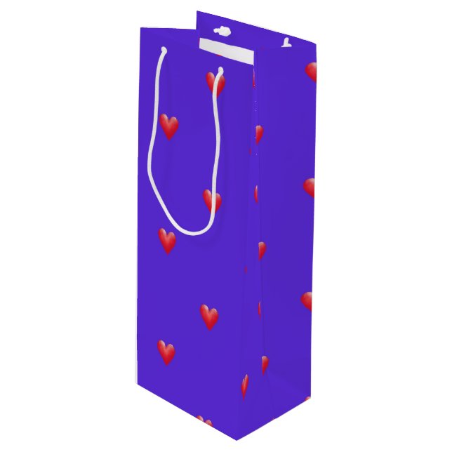 Pink Hearts on Purple | Valentine's Day Wine Gift Bag (Front Angled)