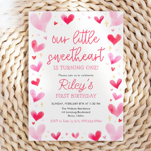 Pink Hearts Our Little Sweetheart Birthday Invitation