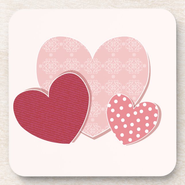Pink Hearts Paper Sticker Coaster (Front)