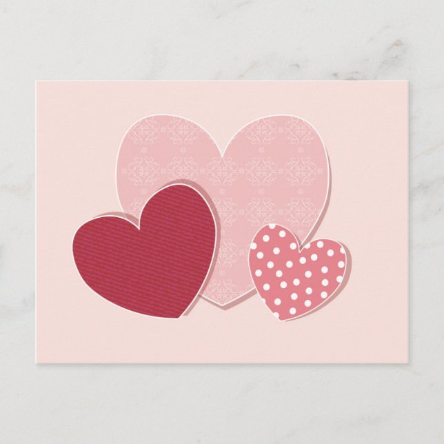 Pink Hearts Paper Sticker Postcard (Front)