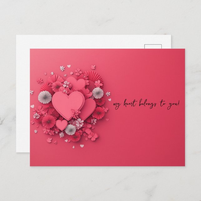 Pink Hearts Papercut Valentine's Day Postcard (Front/Back)