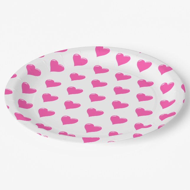 Pink Hearts Party Paper Plates Love (Angled)