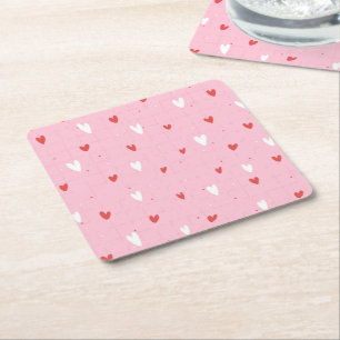  Pink Hearts Party Square Paper Coaster 