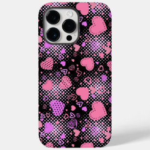 Pink Hearts Pattern 01 Black BG Case-Mate iPhone 14 Pro Max Case