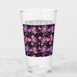 Pink Hearts Pattern 01 Black BG Glass