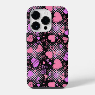 Pink Hearts Pattern 01 Black BG iPhone 14 Pro Case