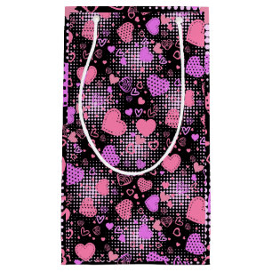 Pink Hearts Pattern 01 Black BG Small Gift Bag