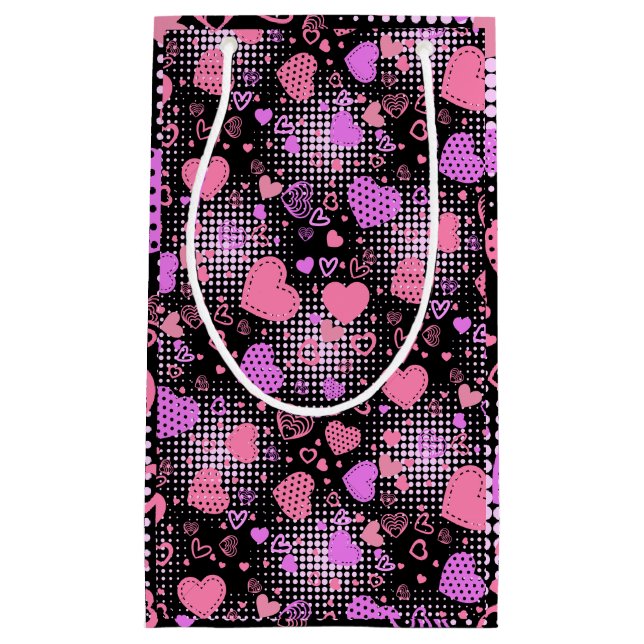 Pink Hearts Pattern 01 Black BG Small Gift Bag (Front)