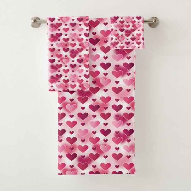 Pink Hearts Pattern Bath Towel Set (Insitu)