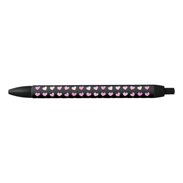 Pink Hearts Pattern Black Ink Pen (Front)