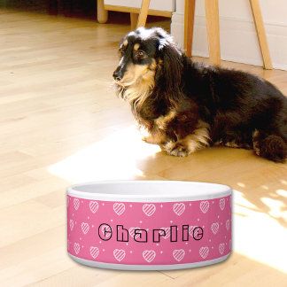 Pink Hearts Pattern Ceramic Pet Bowl