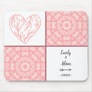 Pink Hearts Pattern Couple Names Mouse Pad
