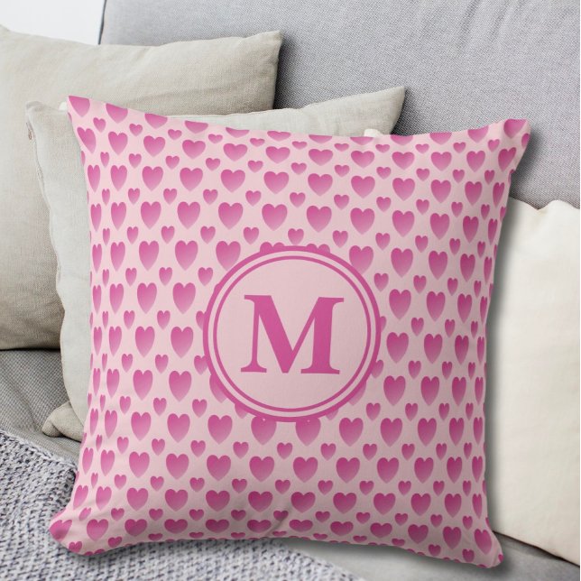 Pink Hearts Pattern Custom Monogram  Cushion (Creator Uploaded)
