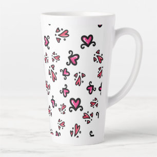 Pink Hearts Pattern – Cute Doodle Design Latte Mug