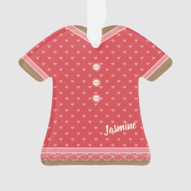 Pink Hearts Pattern Dress Lace Trim Personalised Ornament (Front)