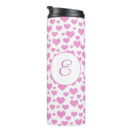 Pink Hearts Pattern Elegant Monogram Custom Thermal Tumbler