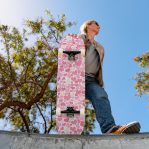 Pink Hearts Pattern Girls Skateboard