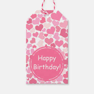 Pink Hearts Pattern Happy Birthday Gift Tags