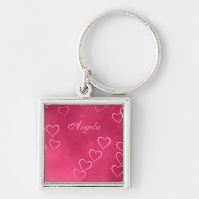Pink hearts pattern key ring (Front)