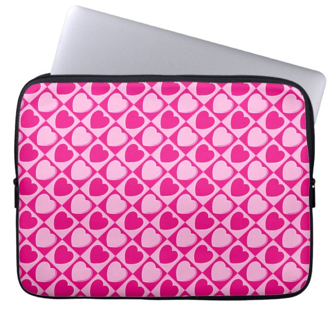 Pink hearts pattern laptop sleeve (Front)