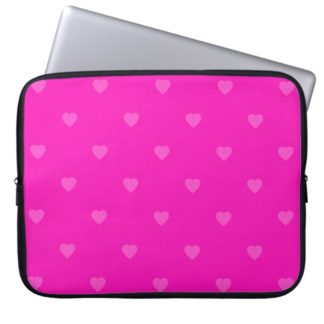 Pink hearts pattern laptop sleeve (Front)