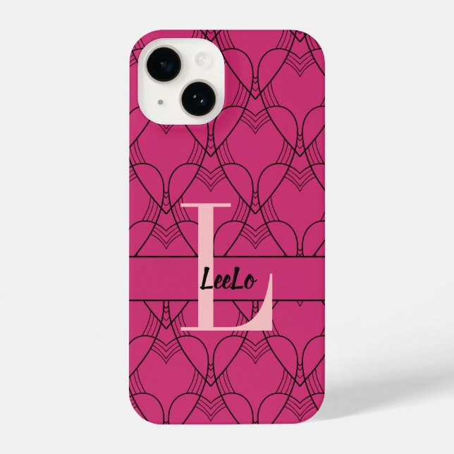 Pink Hearts Pattern Monogram and Name Custom  iPhone Case (Back)