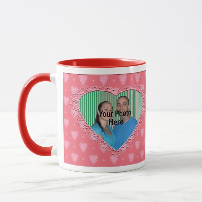 Pink Hearts Pattern Photo Mug Template (Left)