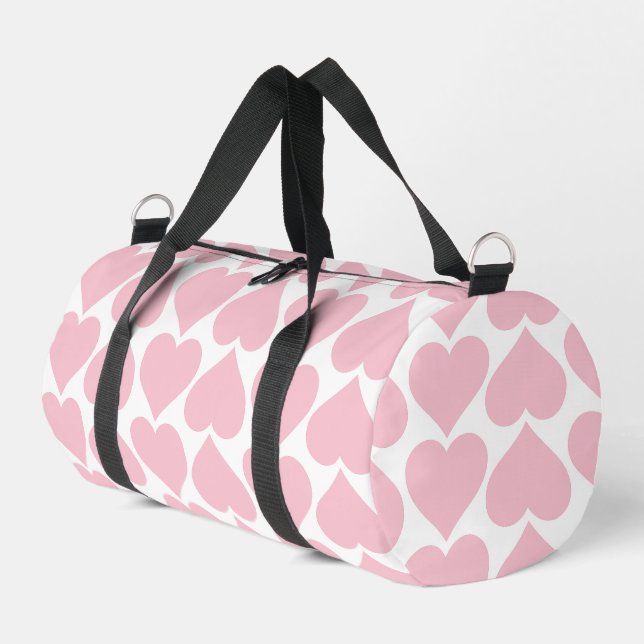 Pink Hearts Pattern, Romantic, Love Duffle Bag (Left Corner)