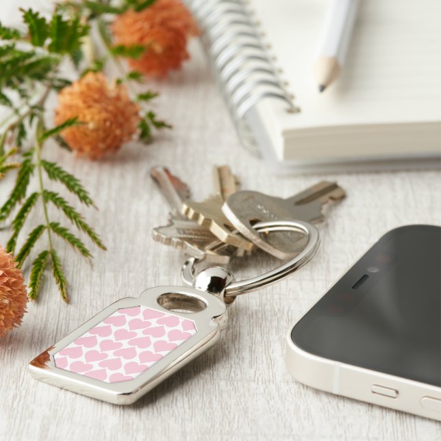 Pink Hearts Pattern, Romantic, Love Key Ring (Side)