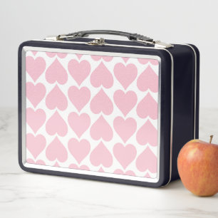 Pink Hearts Pattern, Romantic, Love Metal Lunch Box