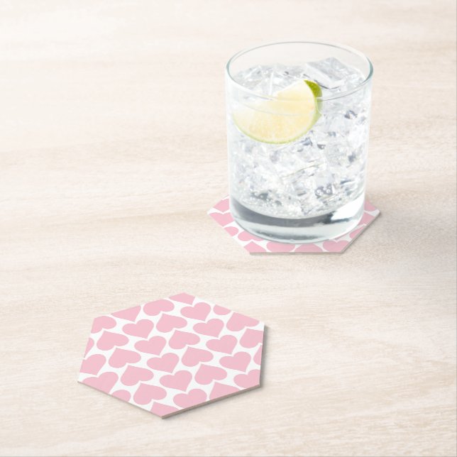 Pink Hearts Pattern, Romantic, Love Paper Coaster (Insitu)