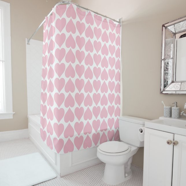 Pink Hearts Pattern, Romantic, Love Shower Curtain (In Situ)